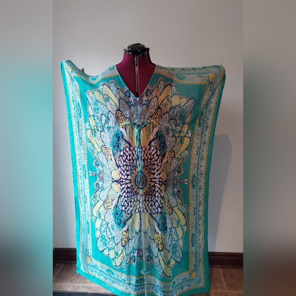 Women's  Club z Collection colorful kaftan Coverup Medium - Picture 6 of 6